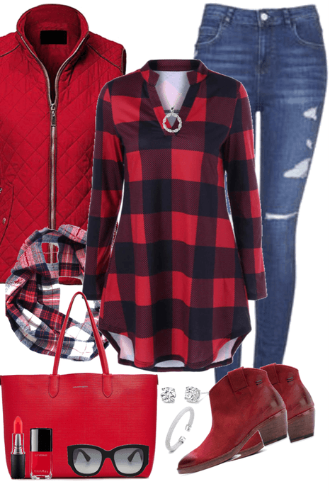 Lady in Red and Plaid