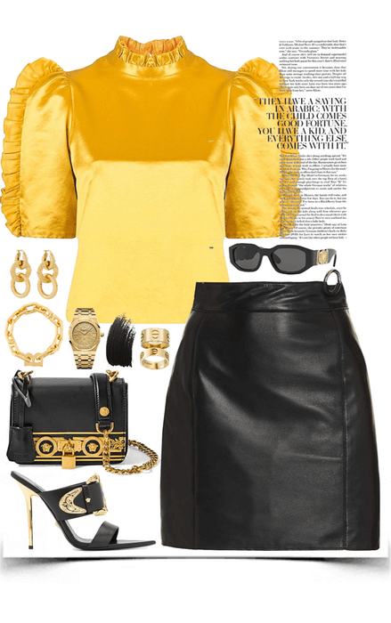 strong yellow & black with gold jewelry look