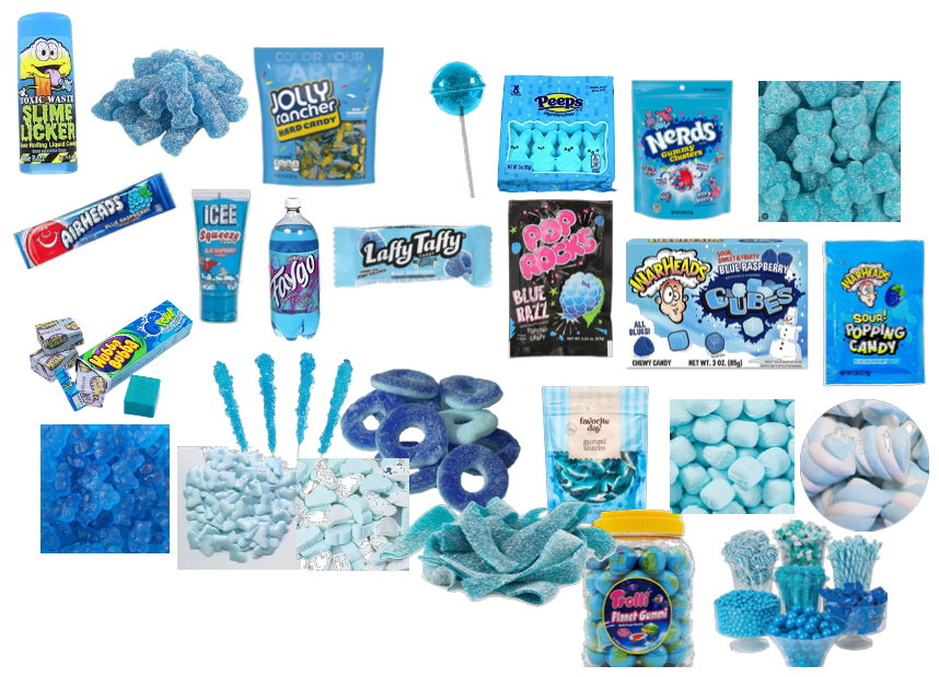 a lot of blue candy