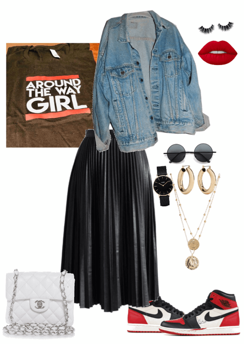 Graphic Tee & Leather Skirt