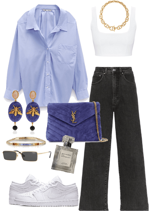 casual look / oversize blue shirt