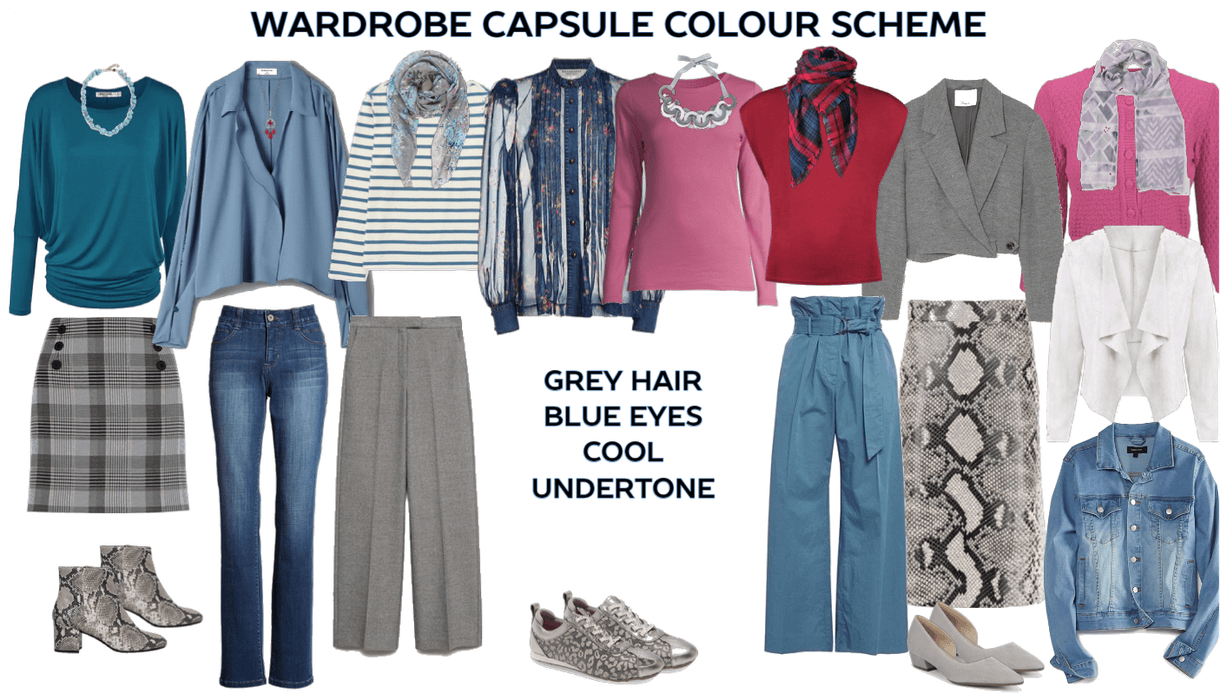 wardrobe capsule colour blue eyes grey hair cool