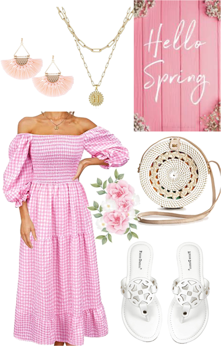 Pink plaid Spring dress outfit