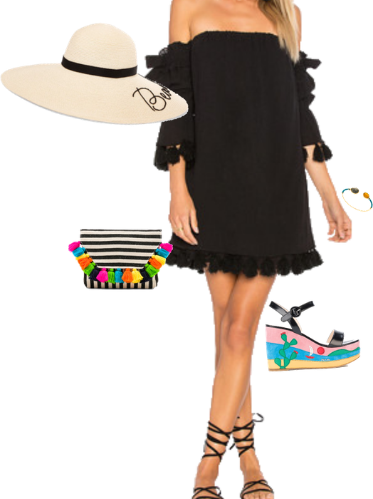 Black dress + colorful accessories