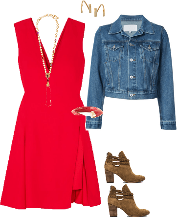 Red dress with jean jacket