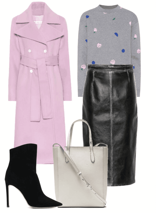 Lilac Coat & leather Skirt