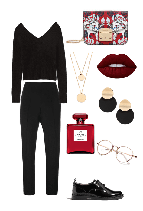 BLACK LOOK WITH RED ACCENT