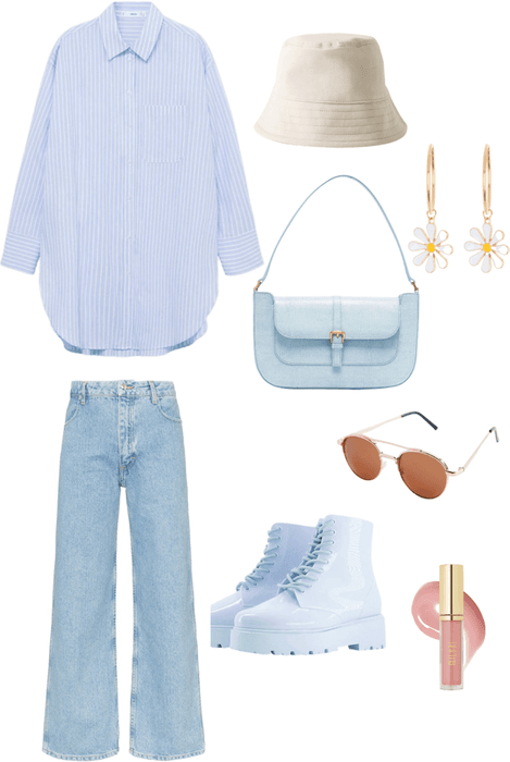 blue and white ootd