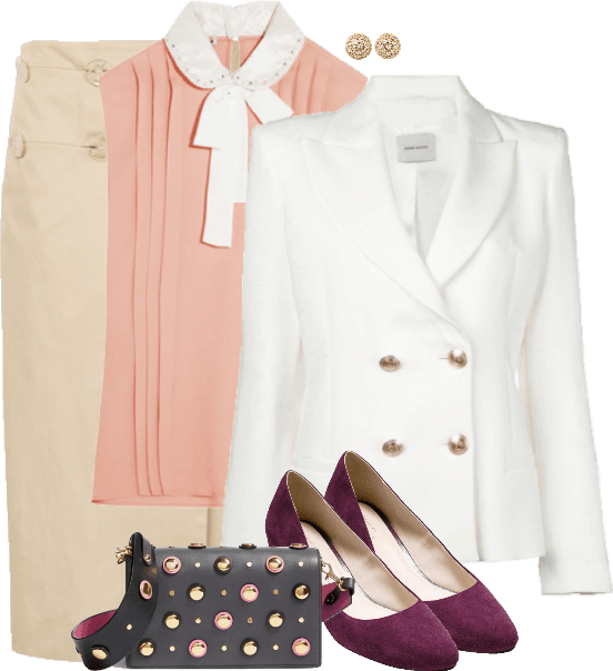 Sleeveless Bow Tie Blouse with Pencil Skirt and Blazer