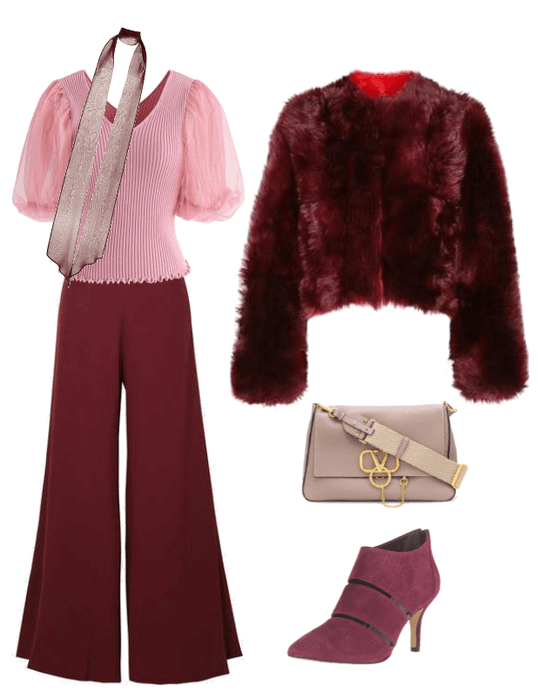 Monochromatic outfit in burgundy by Colour me Kate