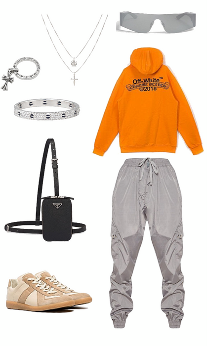 orange and neutral streetwear vibe