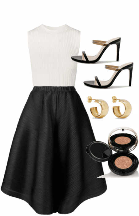black skirt white crop top