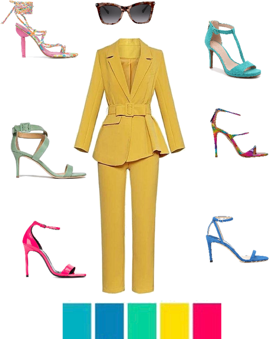 Yellow suit with vibrant shoes