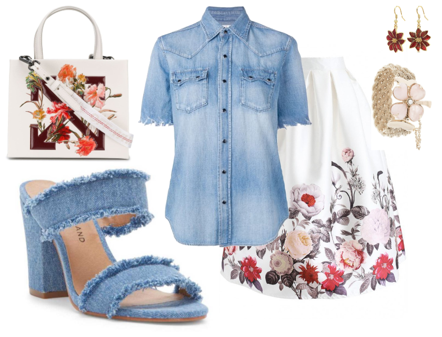 denim and floral
