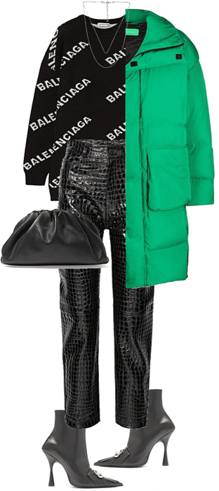 green coat and leather pants