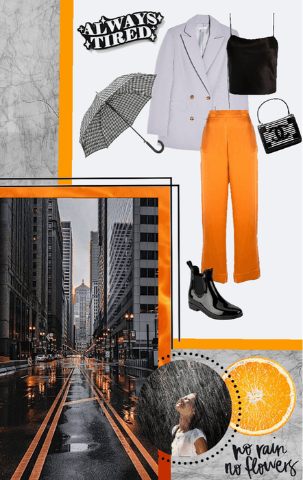 Orange, Black and White rain outfit