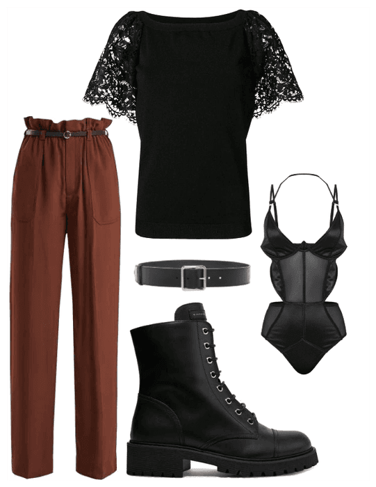 Lace T-Shirt & Paperbag Trousers