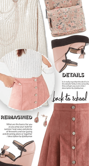 How To Wear A Suede Pink Miniskirt And White Sweater For School