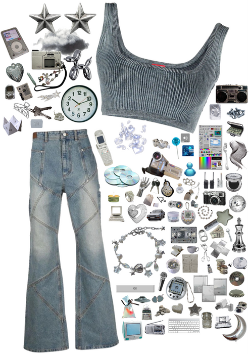 gray and denim outfit