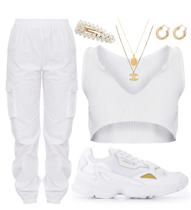 All white + lil bit of gold outfit
