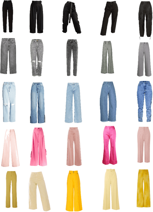 black grey blue pink and yellow pants