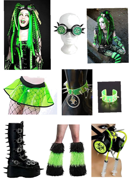 Cyber Goth green outfit 💚⛓🖤