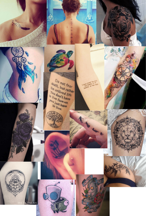 Random tattoos inked on the left arm by tattooist Virginia 108