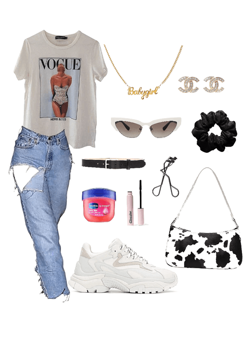 Vogue top with cow print purse