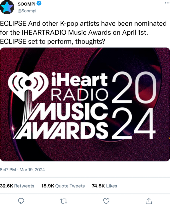 ECLIPSE IHEARTRADIO Music Awards announcement