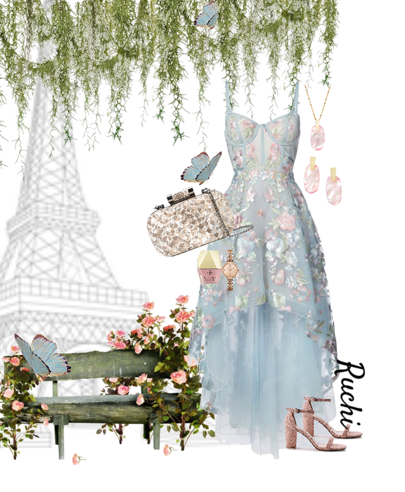 #summer wedding guest #pastel #skyblue #softpink #high low dress #Corset style #sweetheart neckline #paris
