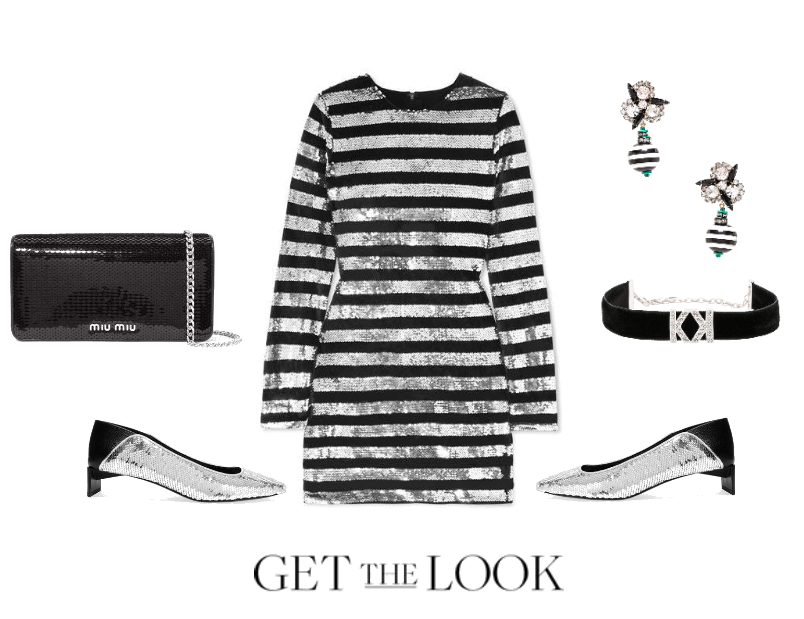 Stripes & Sequins Party Outfit Idea