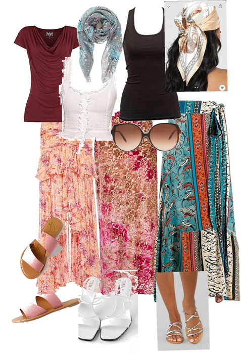 Assorted maxi skirt outfits