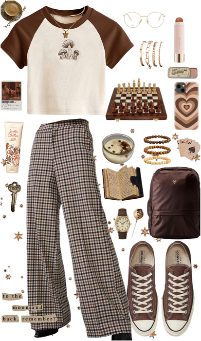 brown cafe vibes || coffee with checkered pants 🥧👝📦🟫🤎