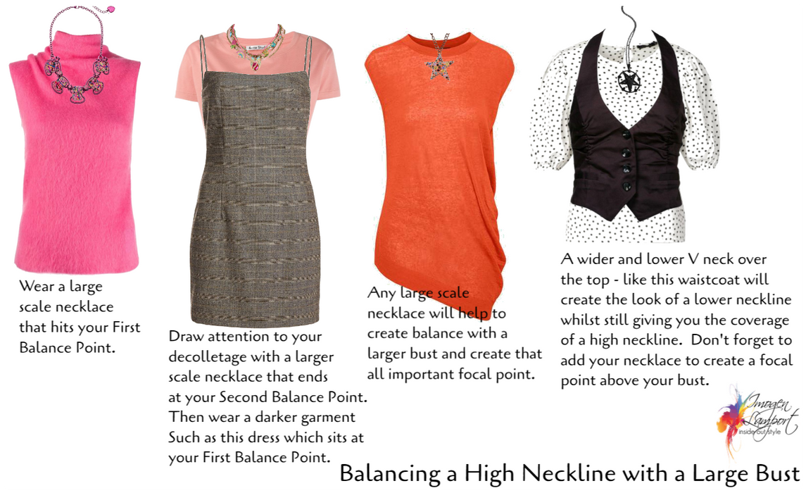 balancing a high neckline with large bust