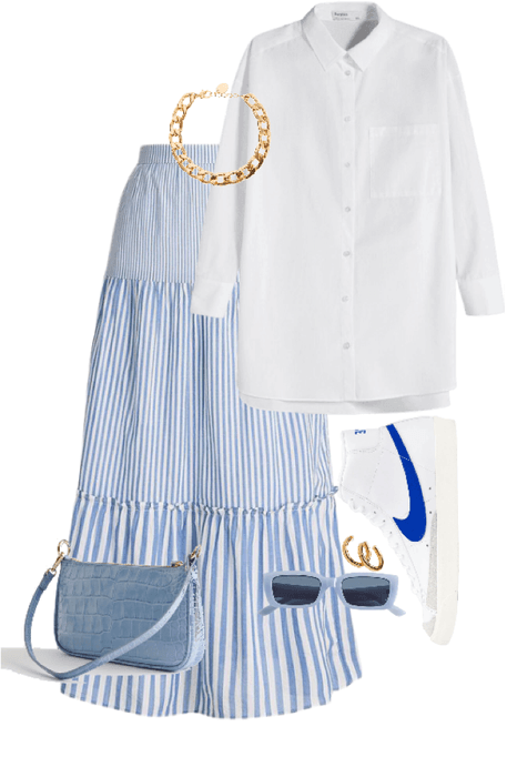 blue and white skirt fit