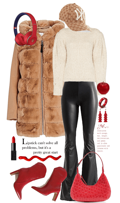 Teddy Coat With a Splash of Red