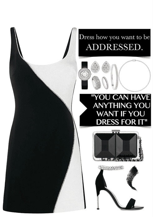 black & white dress with dimensions