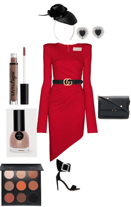red asymmetrical dress outfit