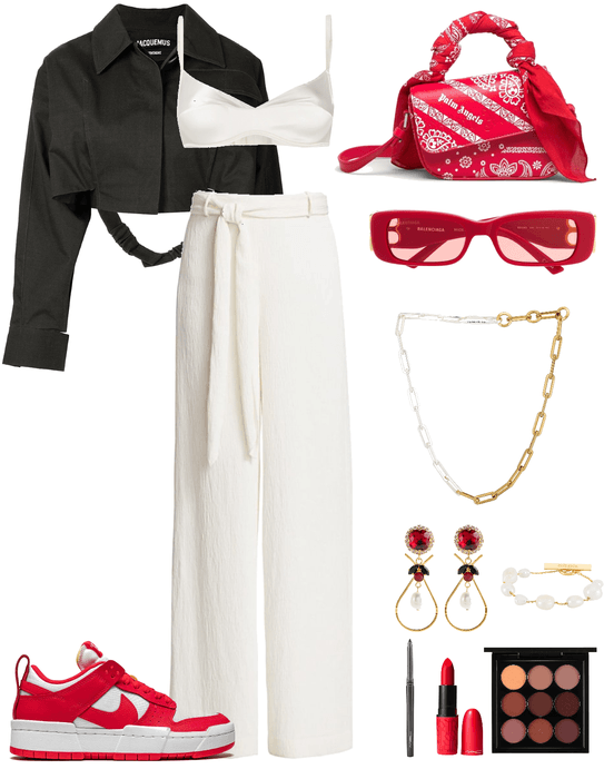 -red, white & black outfit-