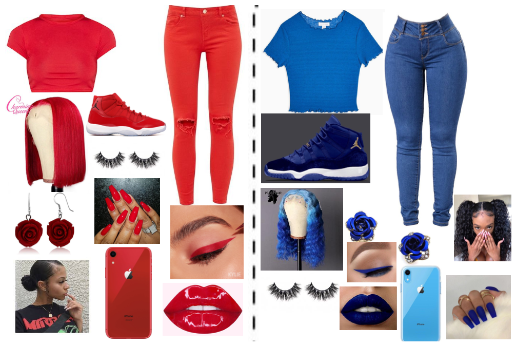 red and blue out fit