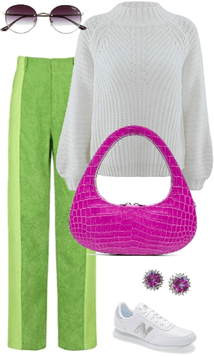 green purple white outfit