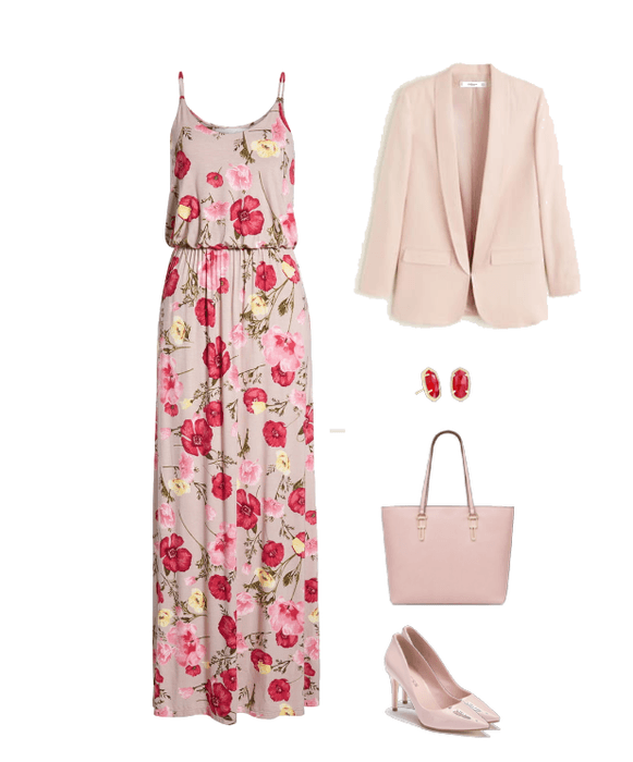 Floral Maxi Dress with Pink Blazer
