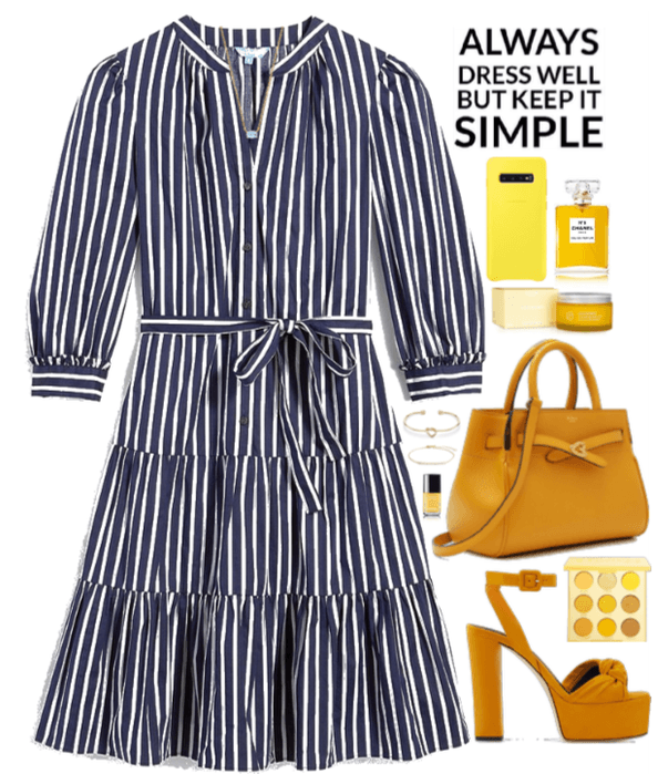 Yellow Mood with a navy dress