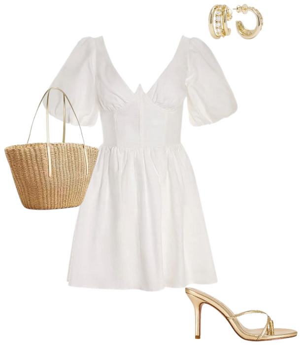 White Mini Dress with Gold Accessories