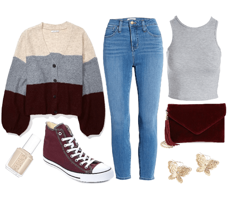 casual gray and maroon