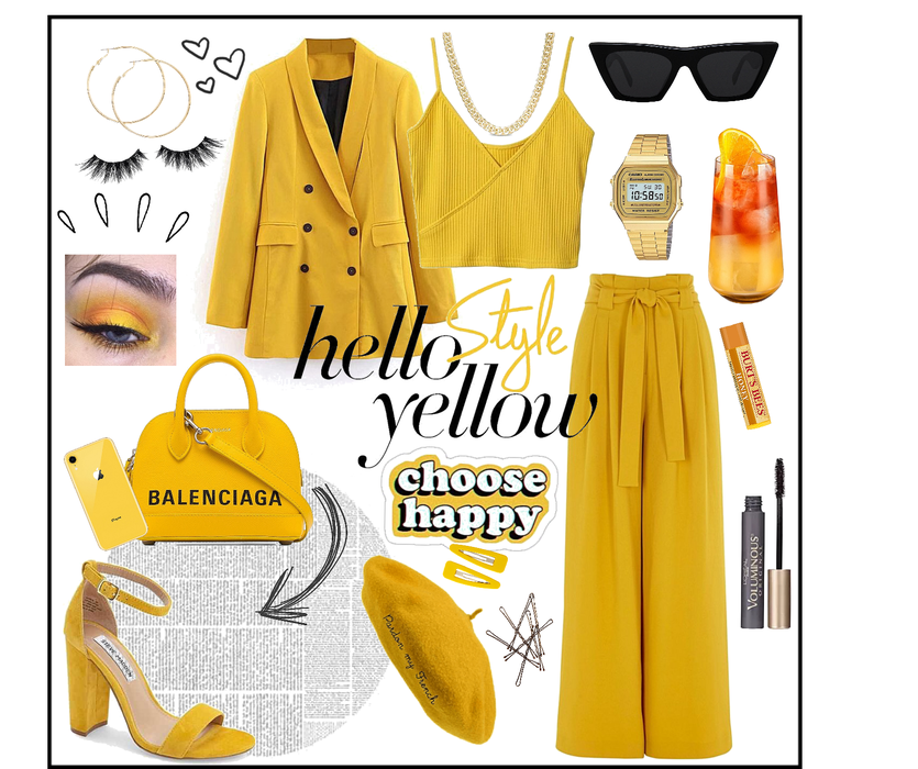 Kind of sunny total yellow monochrome summer outfit for brunches.