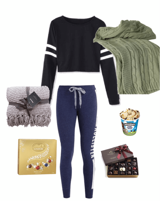 ice cream, chocolate, and blankets