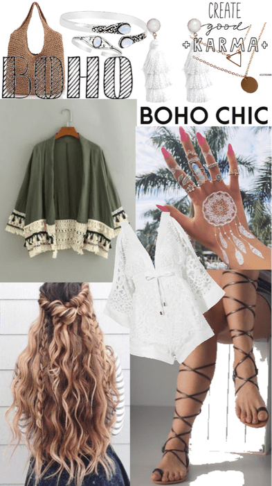 Green and White Boho Outfit