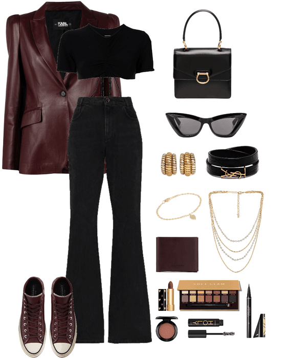 -black & burgundy outfit-