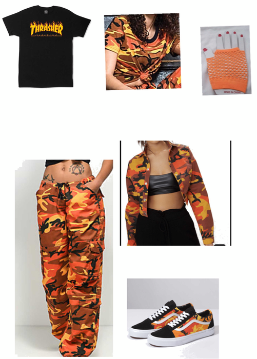 orange and yellow camo outfit